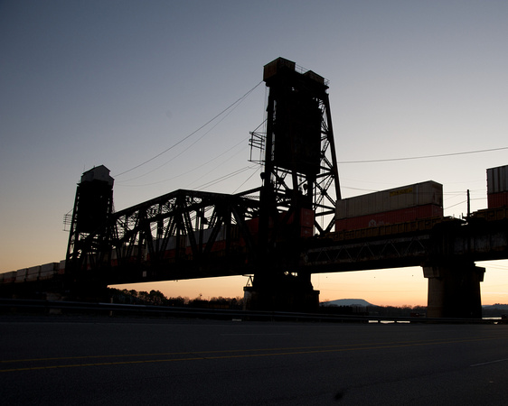 railroad bridge at sunset